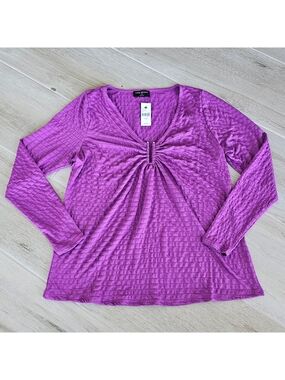 Lane Bryant Magenta Textured V-Neck Long Sleeve Top Size 14 16 NWT